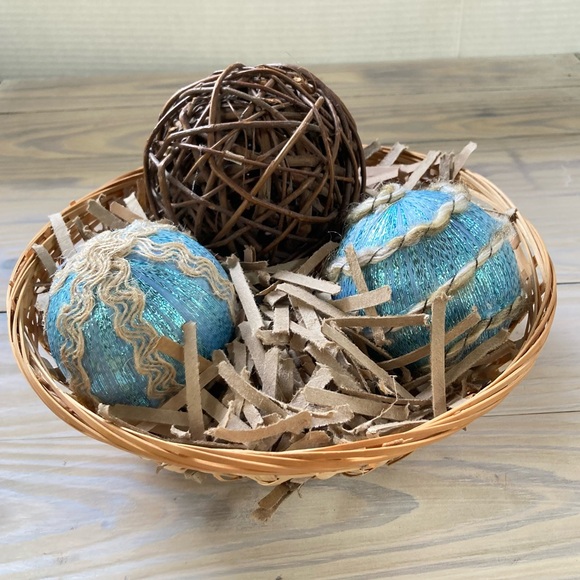 DECORATIVE BASKET Nautical Beach Coastal Centerpiece Filler Orbs Balls Wicker - Picture 3 of 11